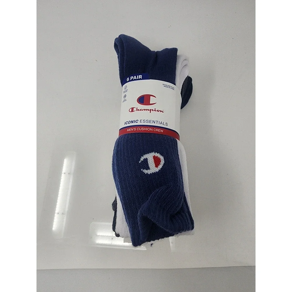 Champion Mens Iconic Essentials Crew Socks Multi Polyester Blend Athletic Size L
